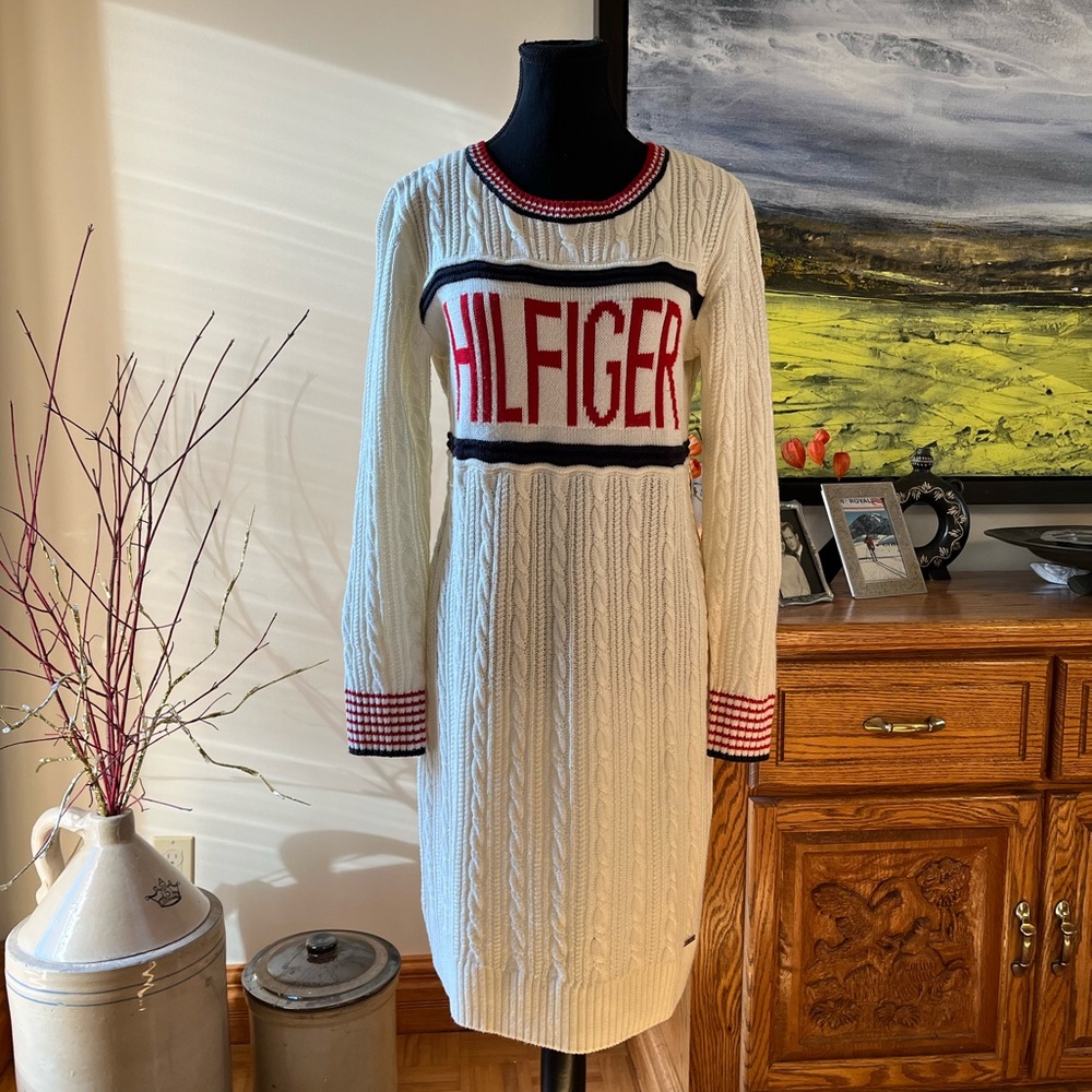 Tommy Hilfiger Knit Sweater Dress with Red and Black Accents